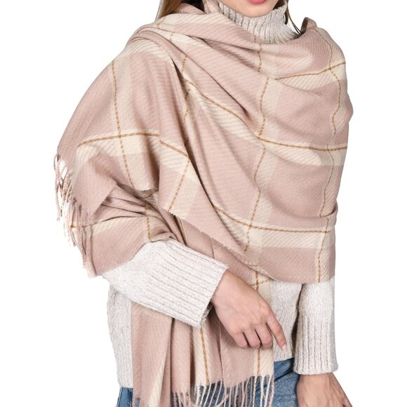 Women's Baby Pink Winter Shawl Soft Tassel Plaid Large Oversized Scarves Wraps - Picture 7 of 8
